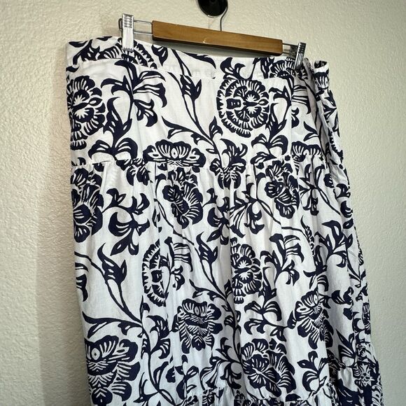 Soft Surroundings Skirt 1X A-line Blue Floral Midi Lined Pockets Pull On Boho - Picture 3 of 11
